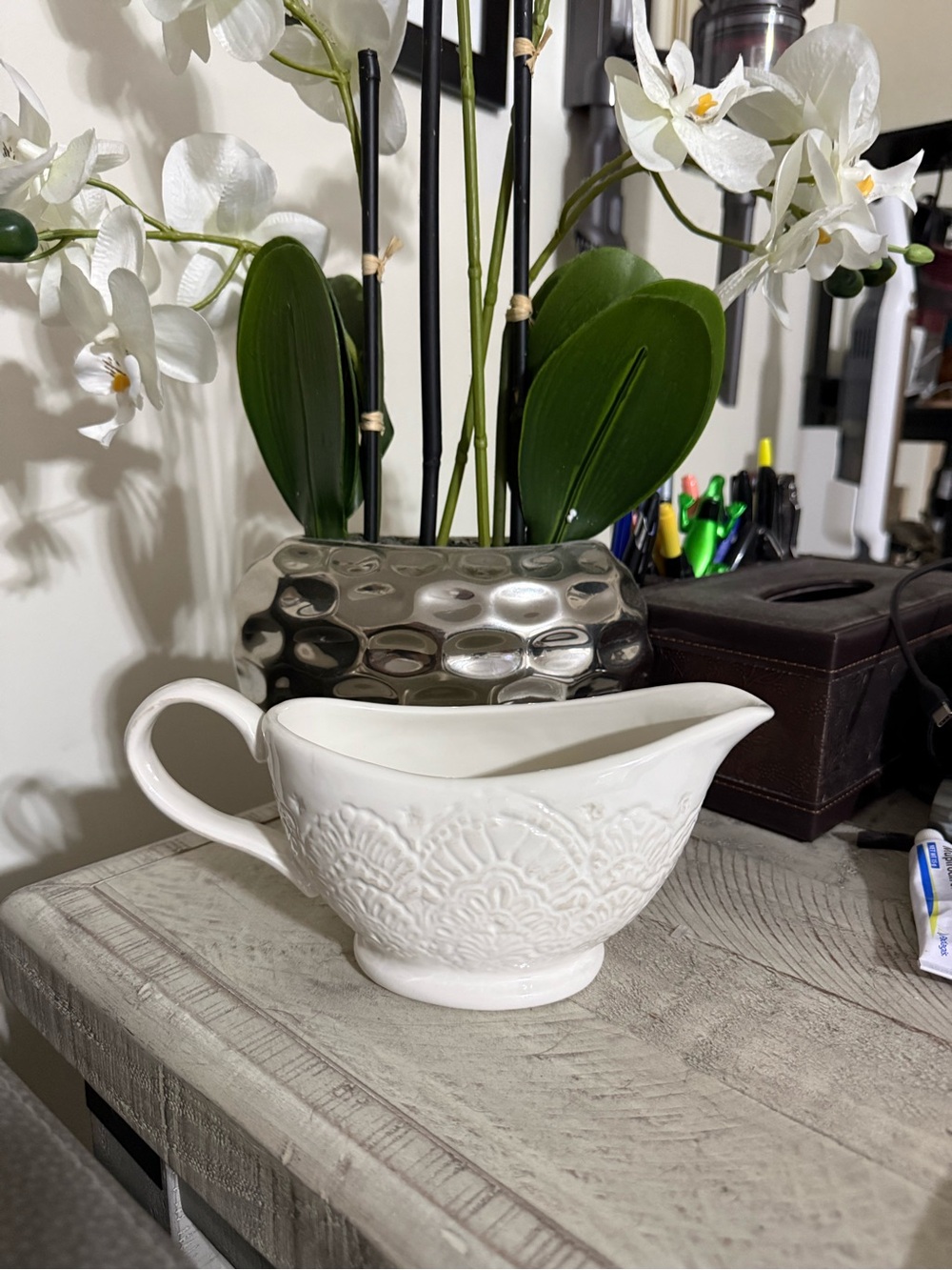 The Pioneer Woman White Embossed Ceramic Gravy Boat